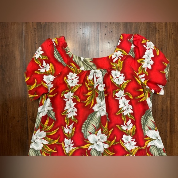 Aloha Mo’i Moi Dress Size Large Red Floral Mumu Roper Vintage Tropical Hawaiian - Picture 6 of 14